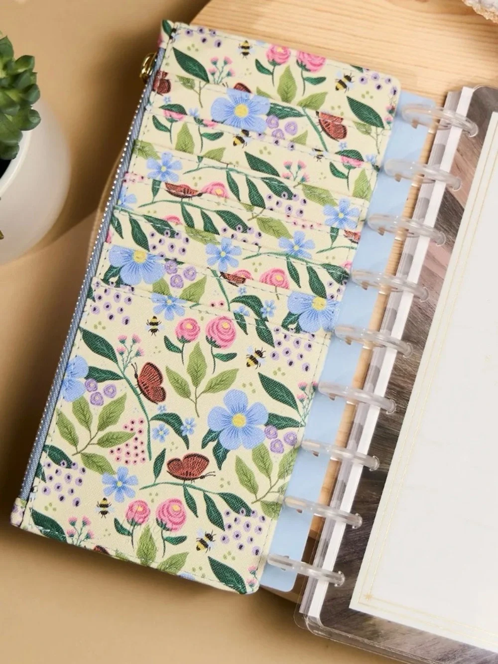 The Happy Planner Floral Zip Organizer Wallet in Cream, Blue, Pink, Green